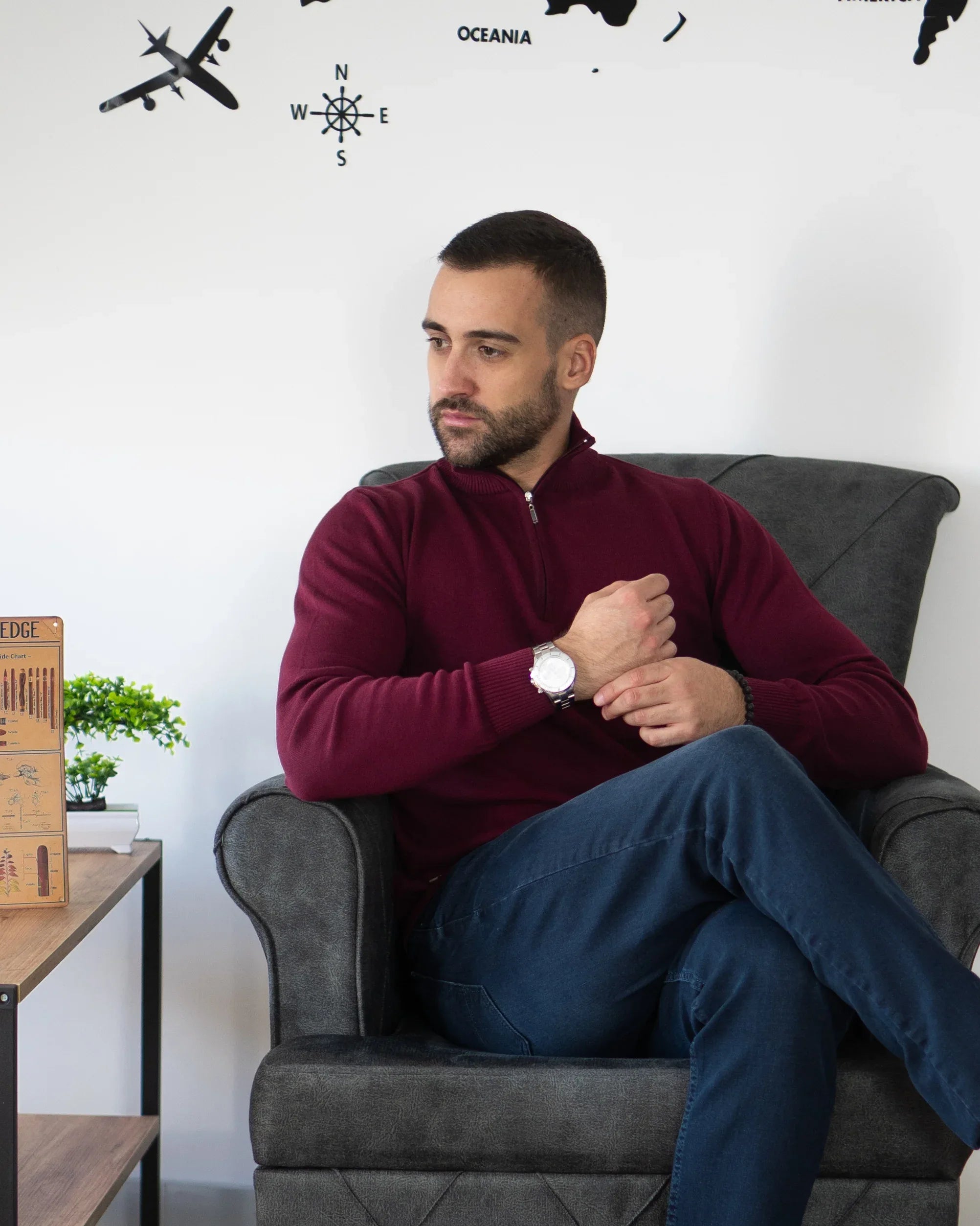 𝗔𝘂𝘁𝗵𝗼𝗿𝗶𝘁𝘆 | Half Zip Džemper - Red Mahogany