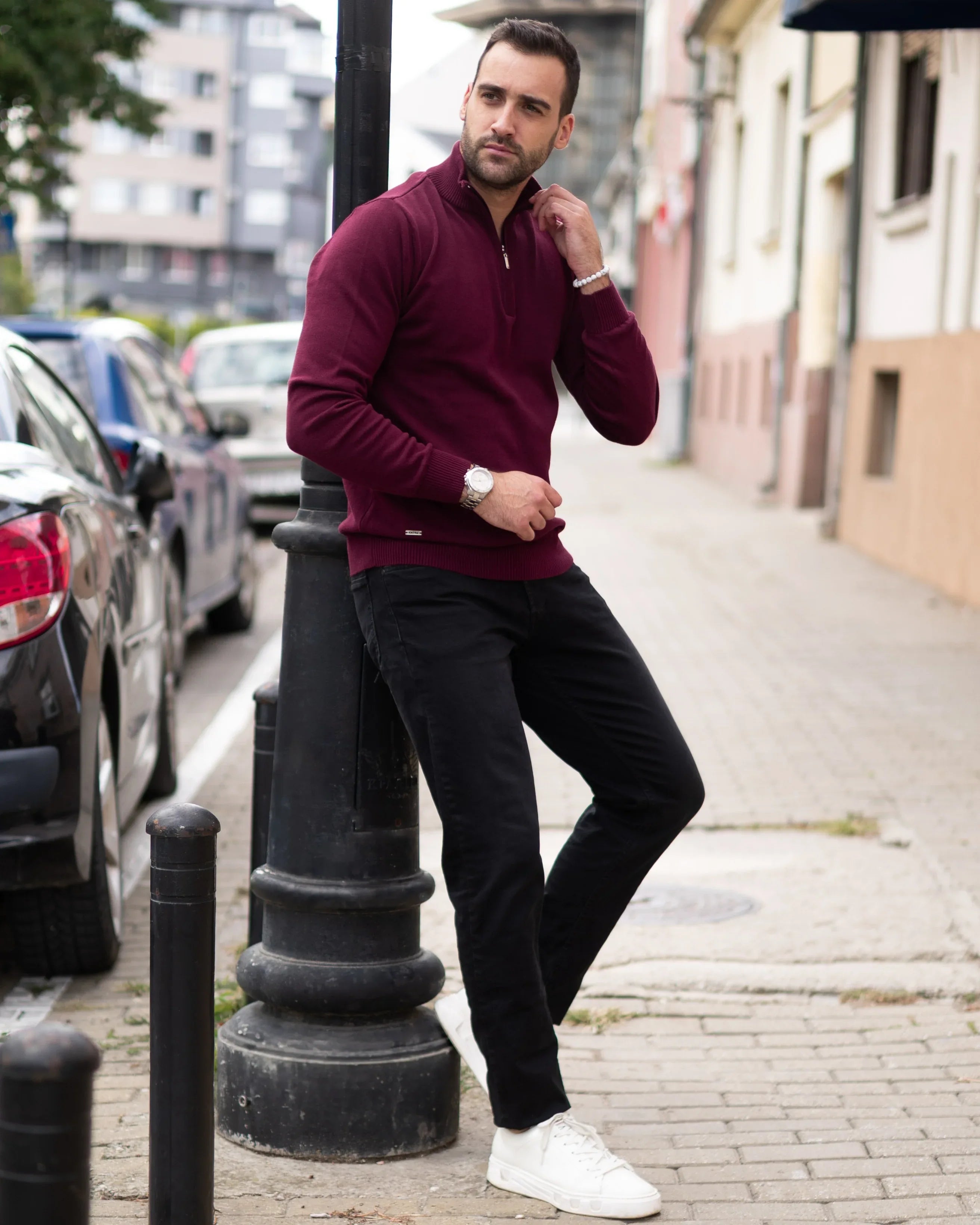 𝗔𝘂𝘁𝗵𝗼𝗿𝗶𝘁𝘆 | Half Zip Džemper - Red Mahogany