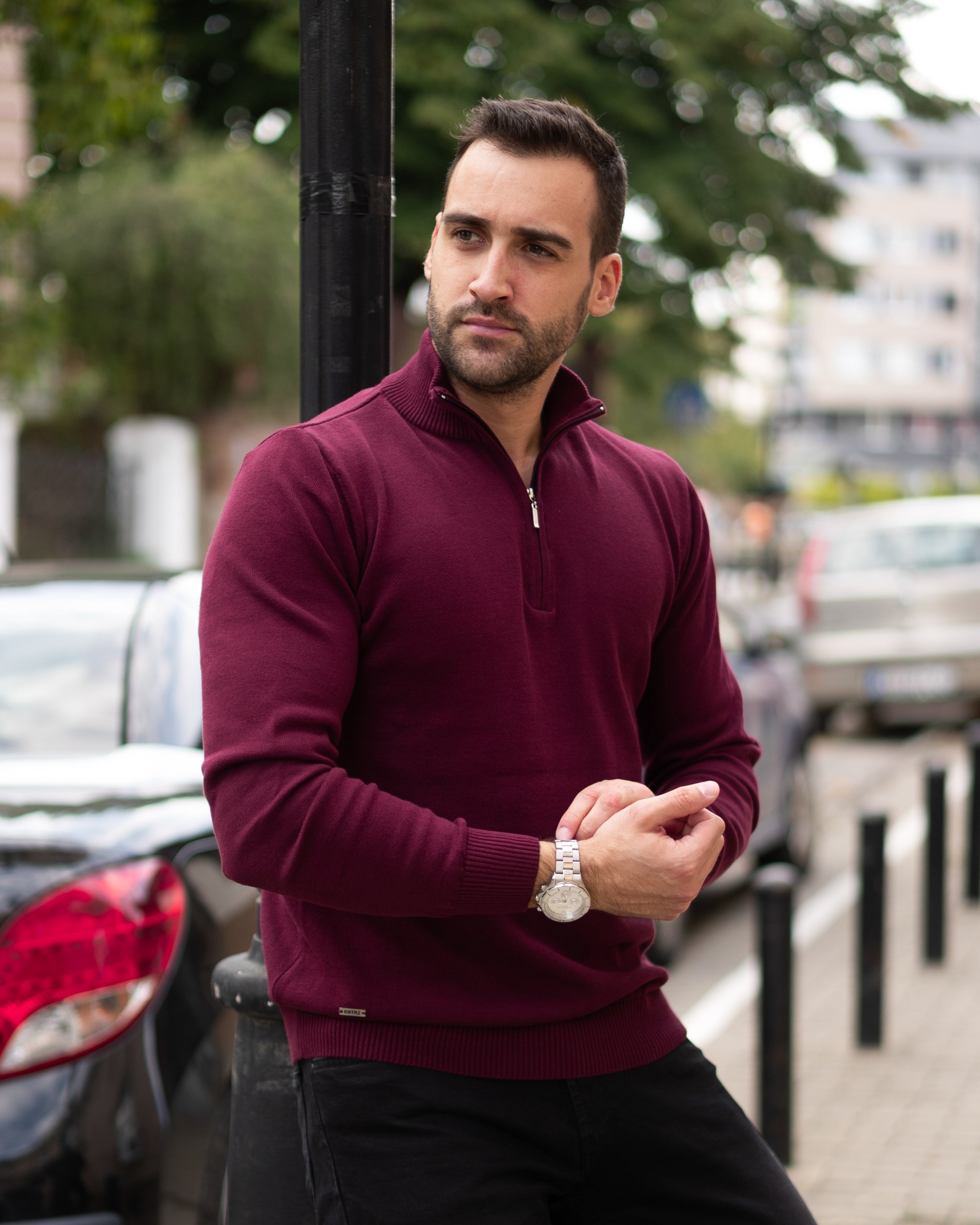 Half zip džemper - Red Mahogany