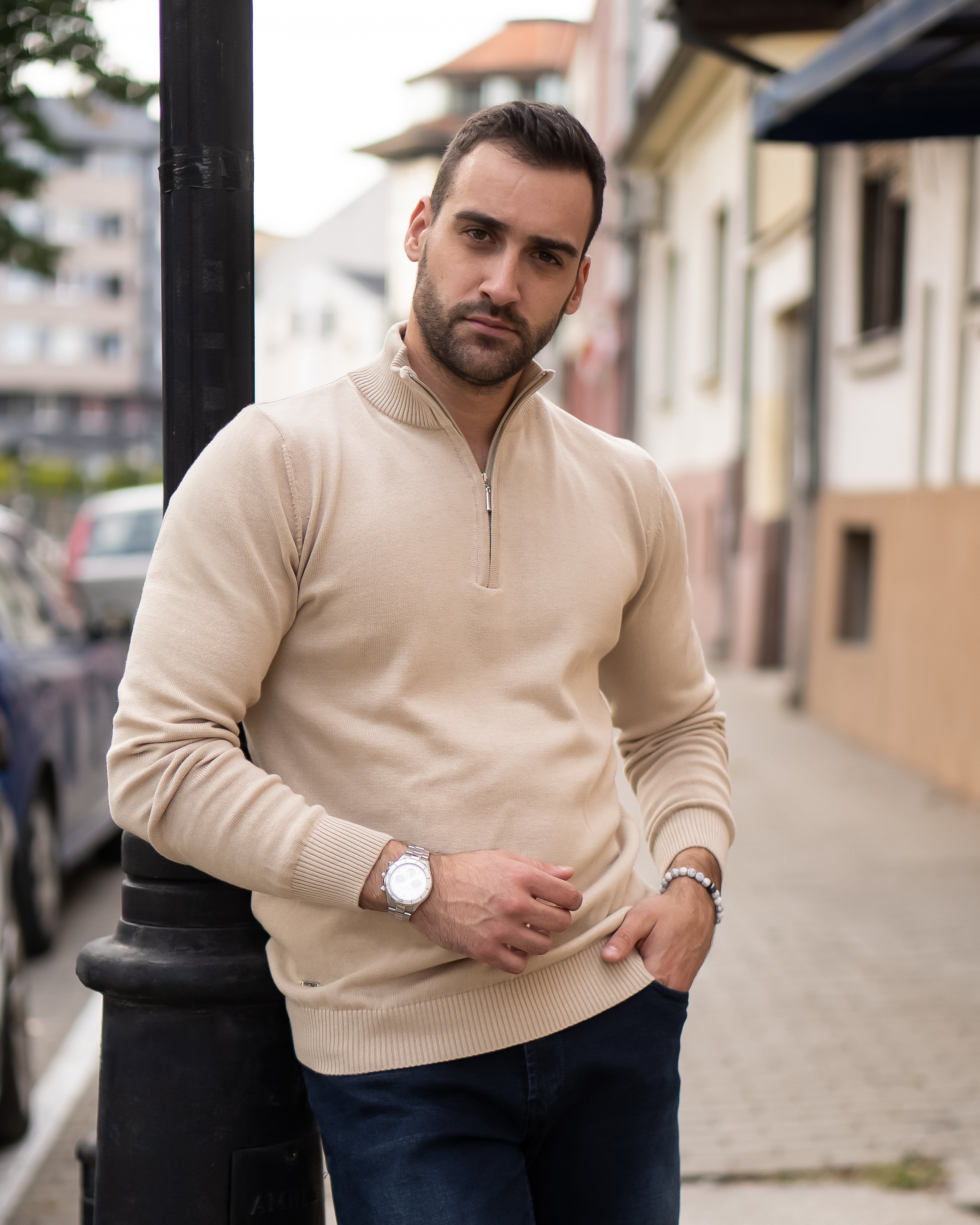 𝗔𝘂𝘁𝗵𝗼𝗿𝗶𝘁𝘆 | Half Zip Džemper - Bleach Sand